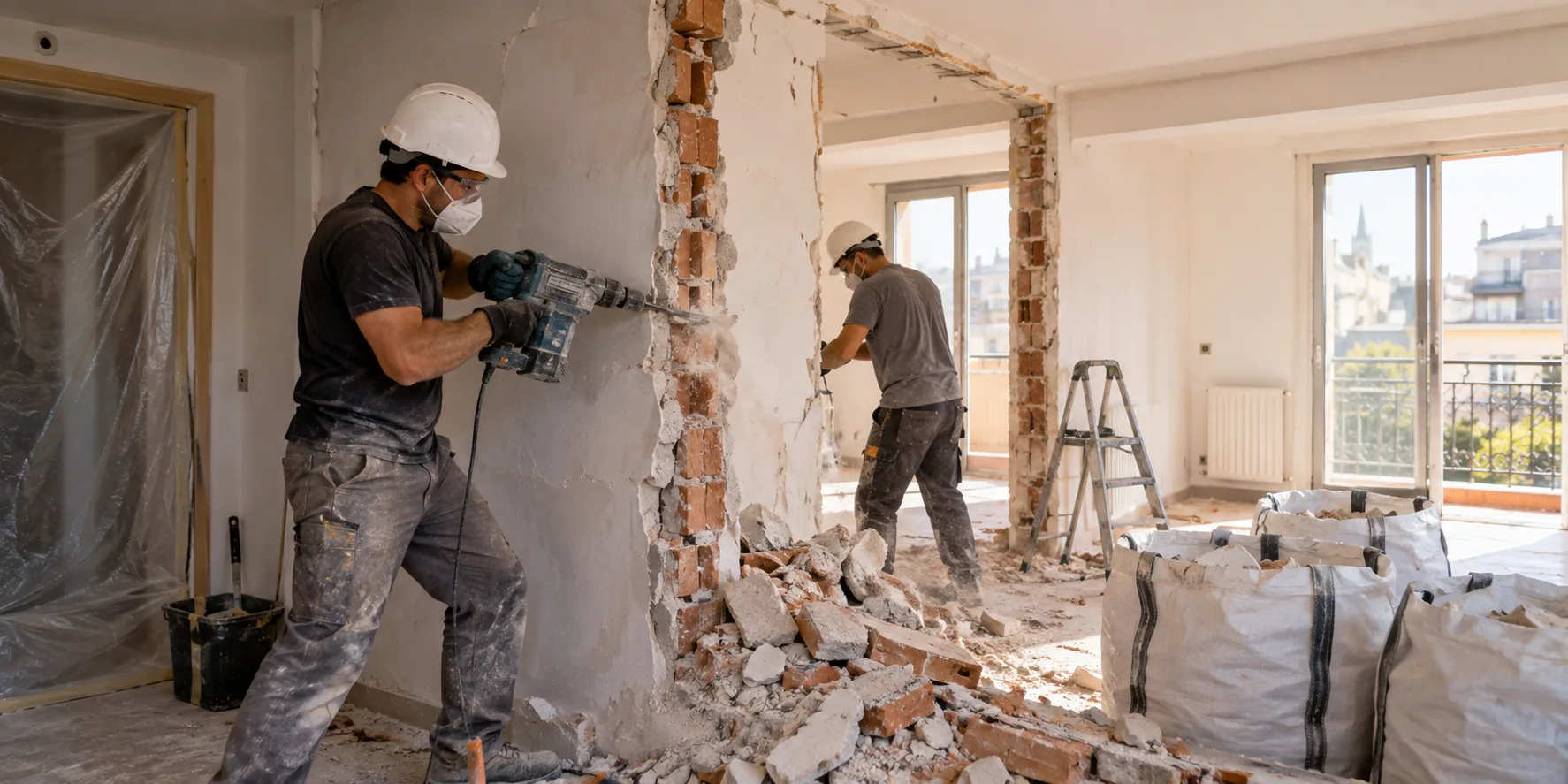 Interior de una vivienda durante el derribo de tabiques